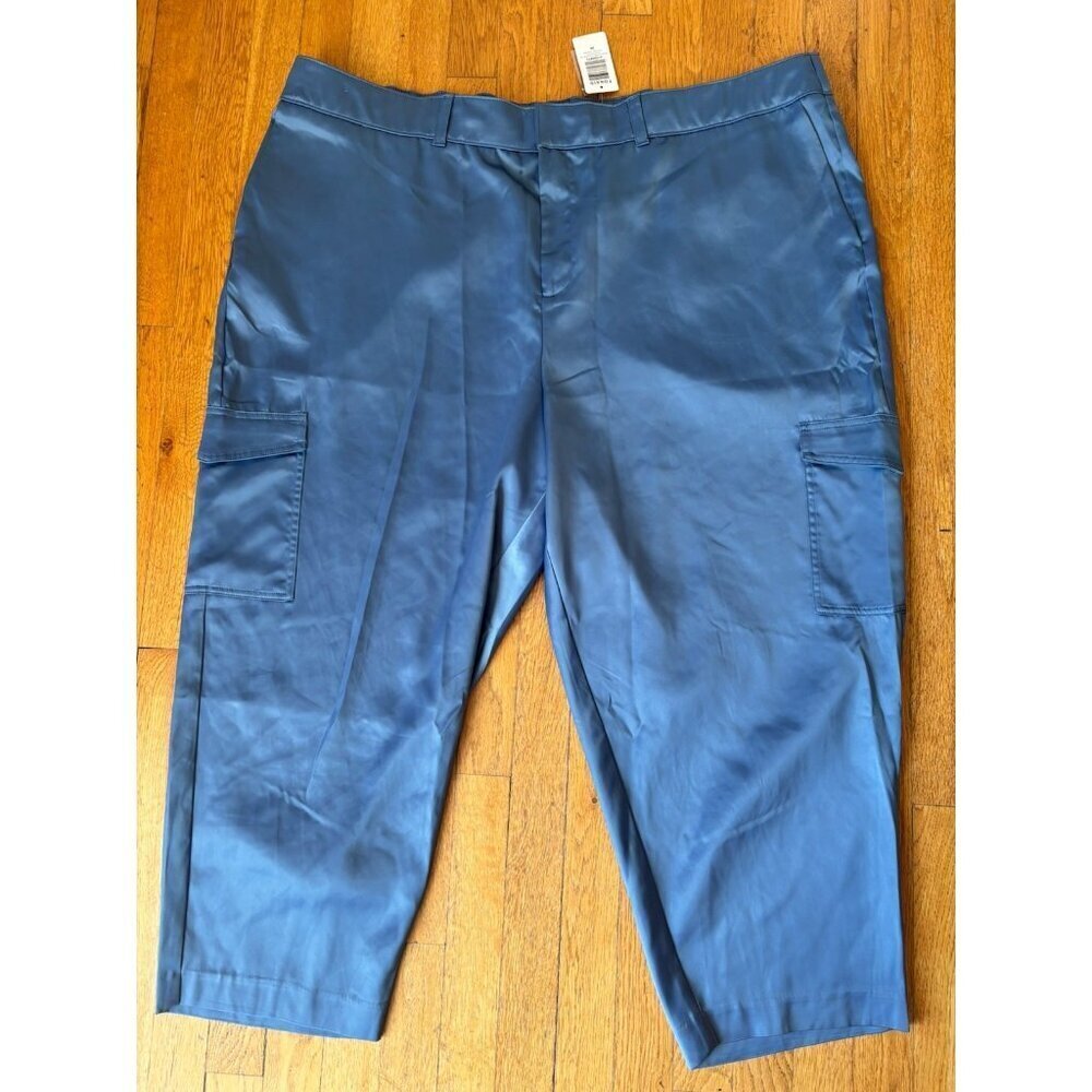 NWT Torrid Womens Size 26 Relaxed Taper Satin Cargo High Rise Pant Blue Horizon